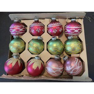 12 Shiny Bright Christmas Ornament Mica MCM Mercury Glass Some Matching With Box